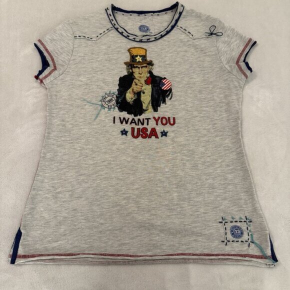 Double D Ranch Women’s Tee Shirt Top Uncle Sam Freedom USA Peace Patriotic XL - Picture 9 of 11